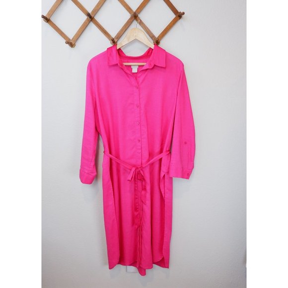 Chico's Womens Pink Linen Blend Satin Collared & Belted Long Tunic Blouse, 16/18 - Picture 13 of 13